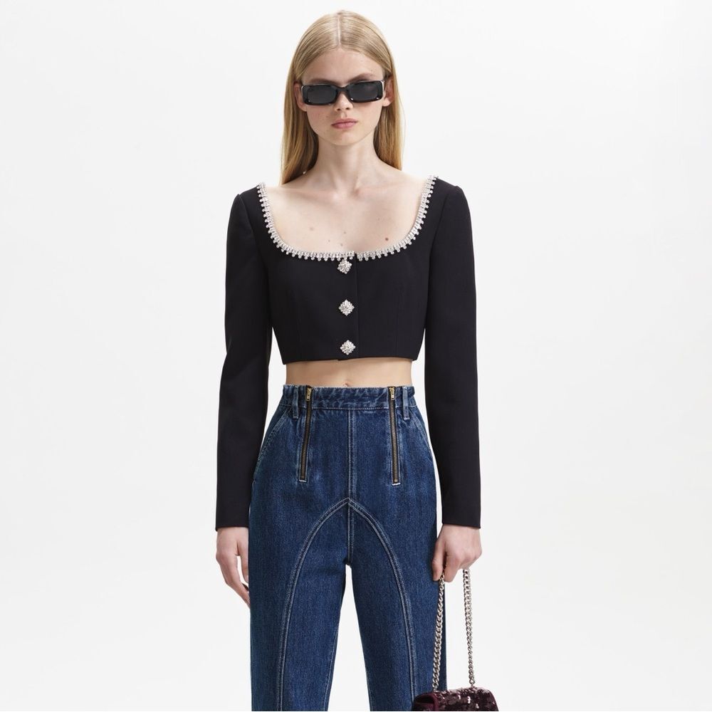 Self-Portrait Wide-Leg Stitched High-Rise Denim Jeans 26 - Picture 16 of 16